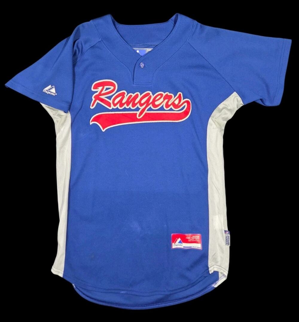 Texas Rangers Majestic Baseball Jersey Cool Base Small USA Stretch Blue Red #8
